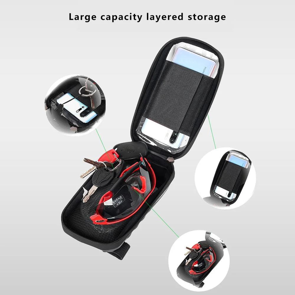 RZAHUAHU YA347-3 PU Bike Frame Bag TPU Touch Screen Cell Phone Holder Bicycle Top Tube Pouch - 7