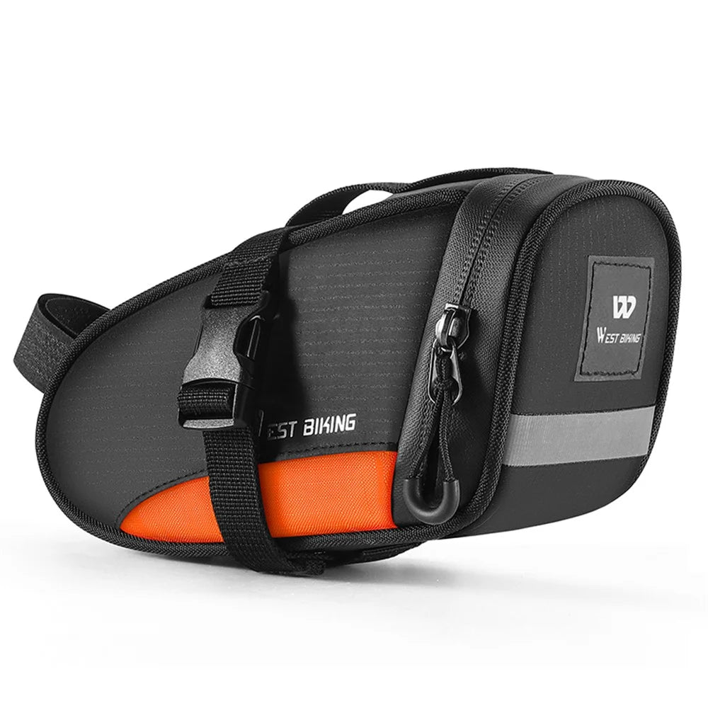 WEST BIKING YP0707363 Outdoor Bicycle Tail Bag 1.2L Waterproof Bicycle Saddle Bag - Black+Orange - 3