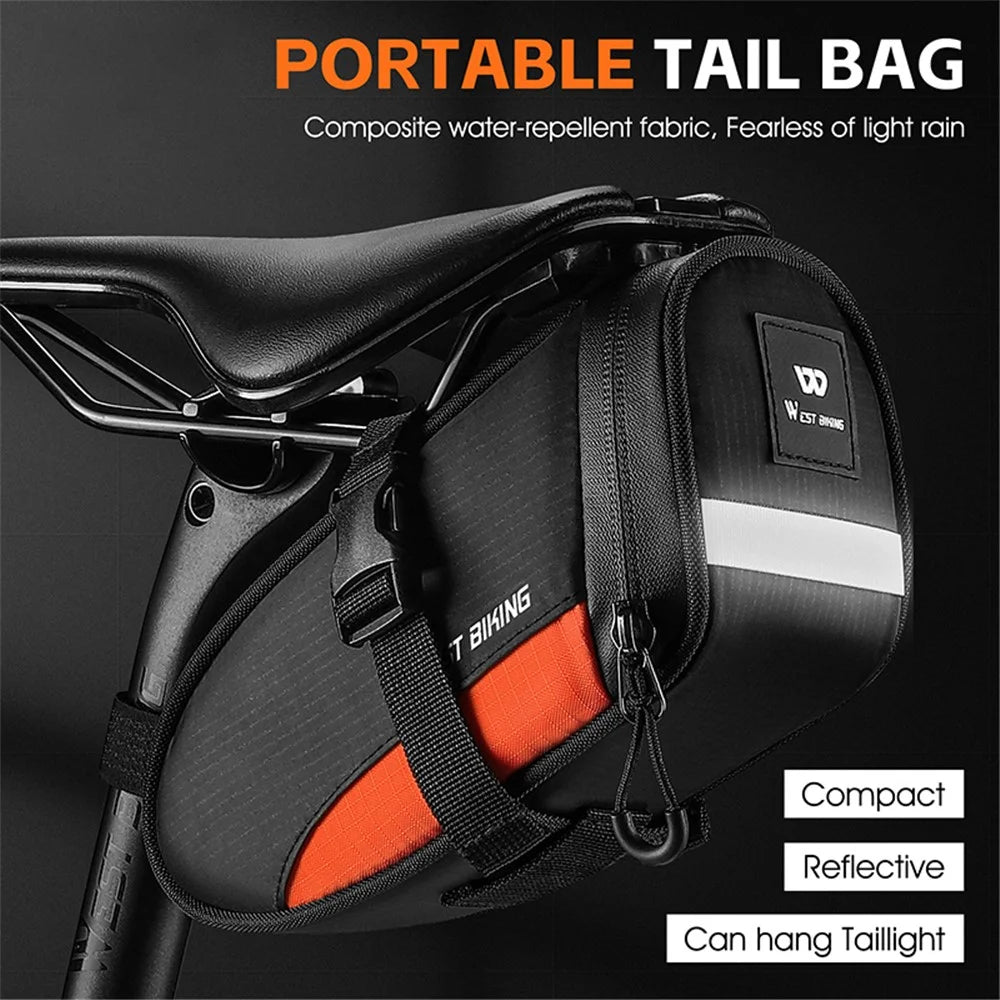 WEST BIKING YP0707363 Outdoor Bicycle Tail Bag 1.2L Waterproof Bicycle Saddle Bag - Black+Orange - 5