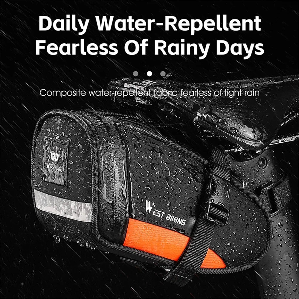 WEST BIKING YP0707363 Outdoor Bicycle Tail Bag 1.2L Waterproof Bicycle Saddle Bag - Black+Orange - 7