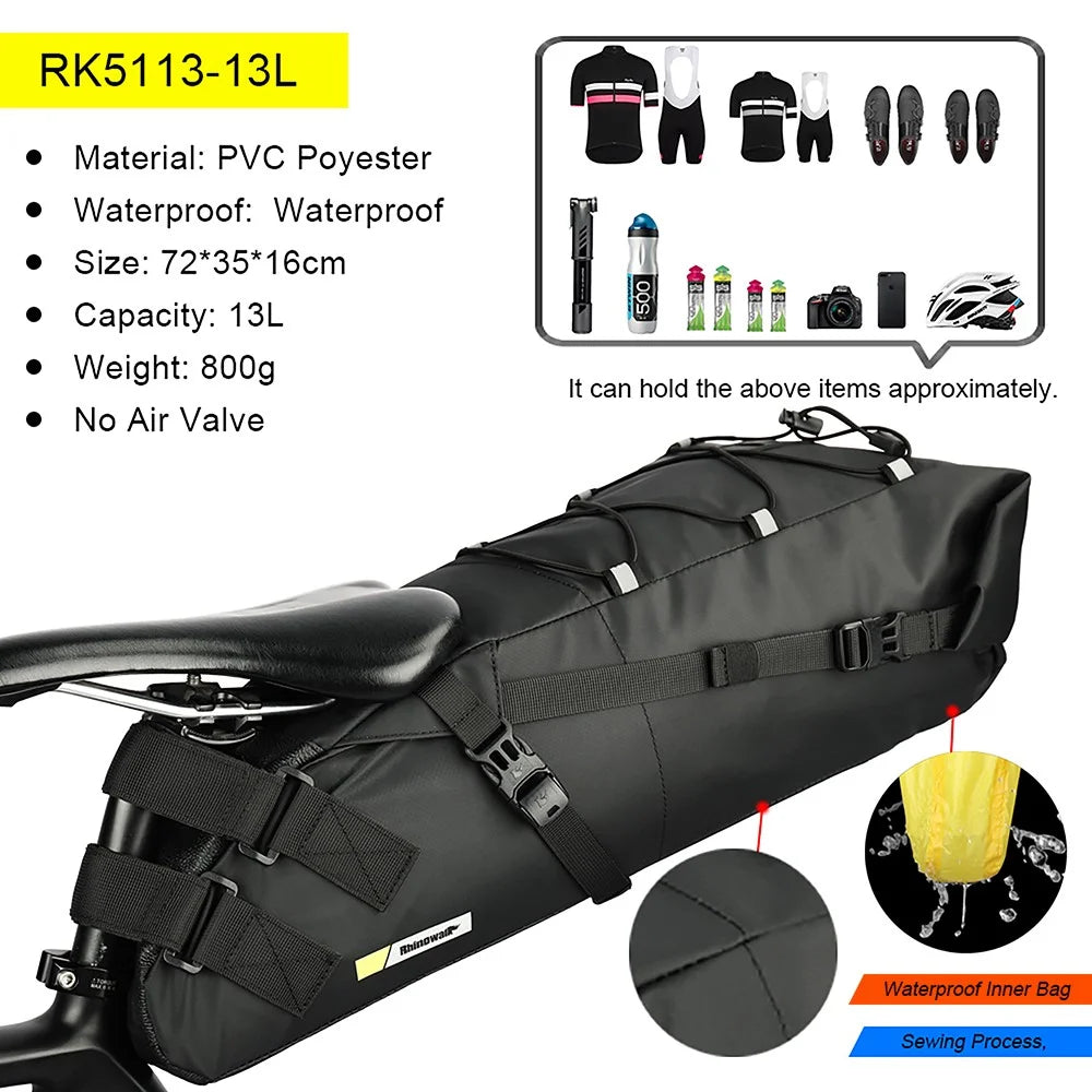 RHINOWALK RK5113 Bicycle Rear Bag 13L Waterproof PVC Polyester Bike Saddle Bag - 4