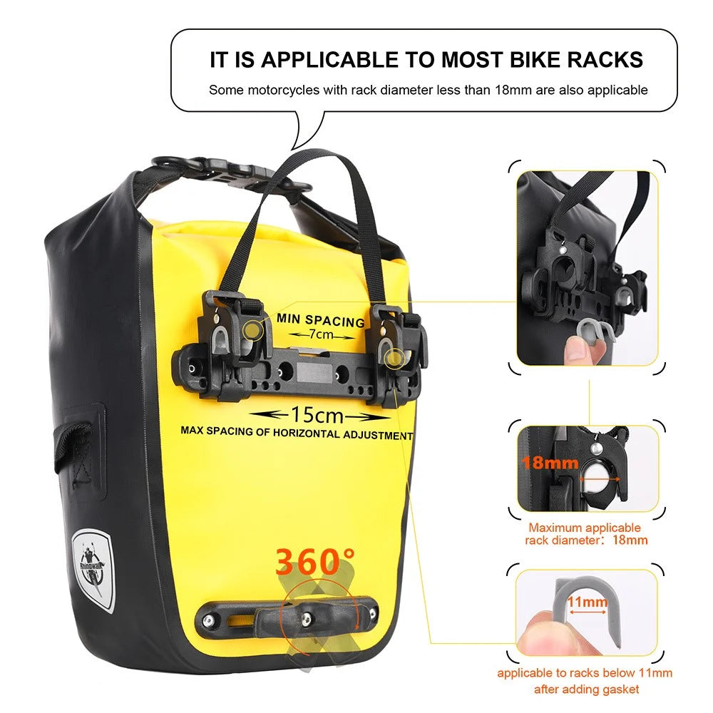 RHINOWALK RK6202 7L Bike Bag PVC+Mesh Cloth Bicycle Rear Seat Bag Saddle Bag - Yellow - 5