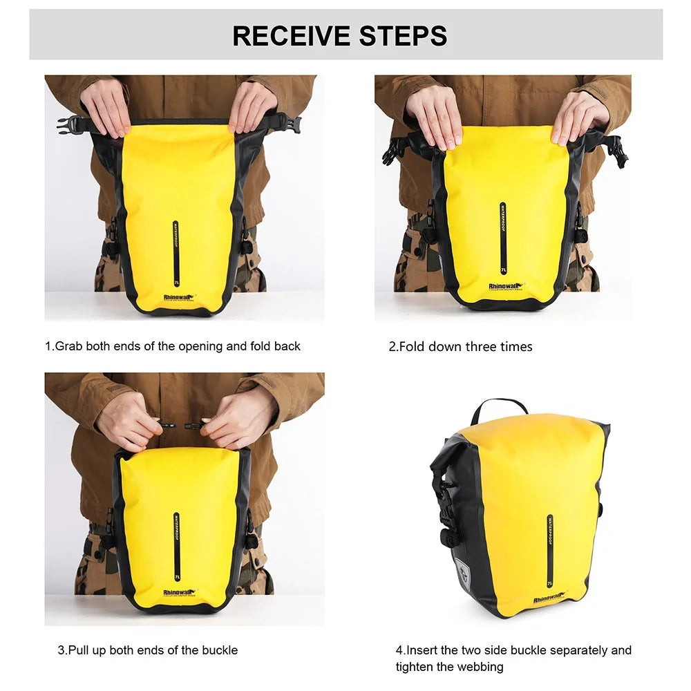 RHINOWALK RK6202 7L Bike Bag PVC+Mesh Cloth Bicycle Rear Seat Bag Saddle Bag - Yellow - 7