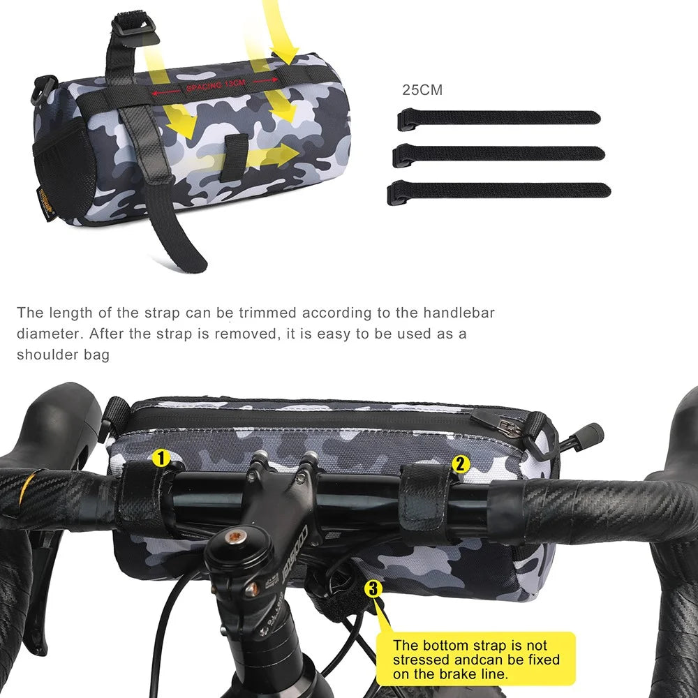 RHINOWALK RK9103 Bicycle Handlebar Bag 900D Polyester Bike Front Tube Bag - Camouflage Black - 5