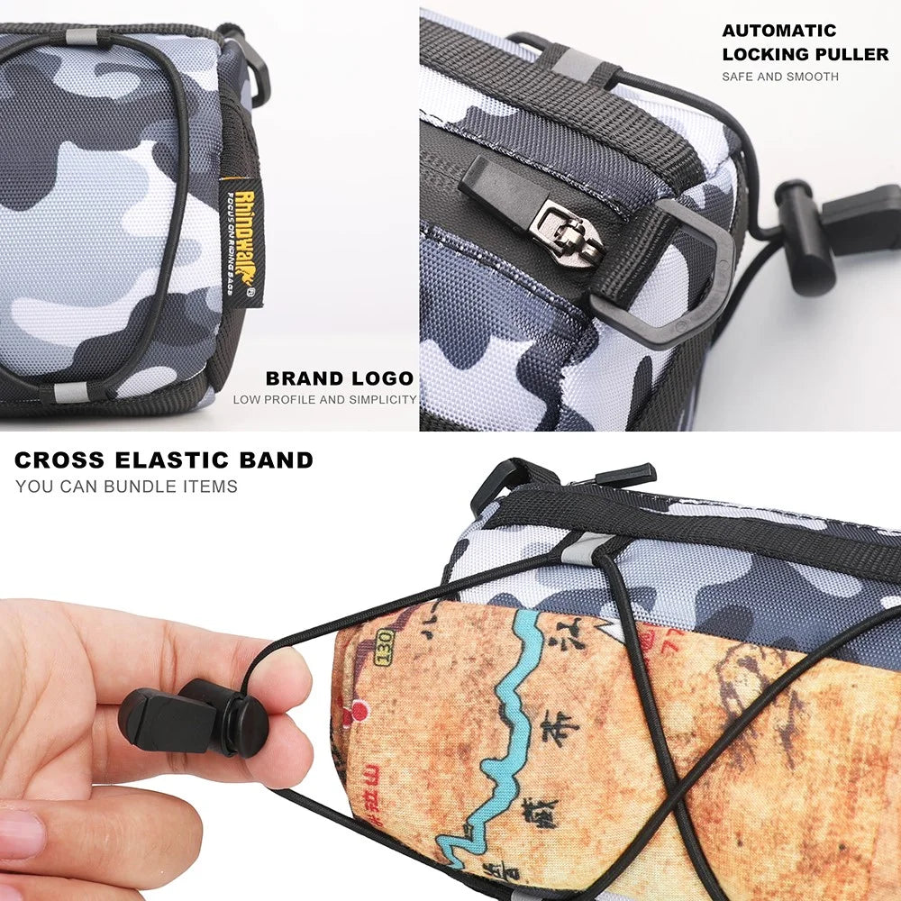 RHINOWALK RK9103 Bicycle Handlebar Bag 900D Polyester Bike Front Tube Bag - Camouflage Black - 6