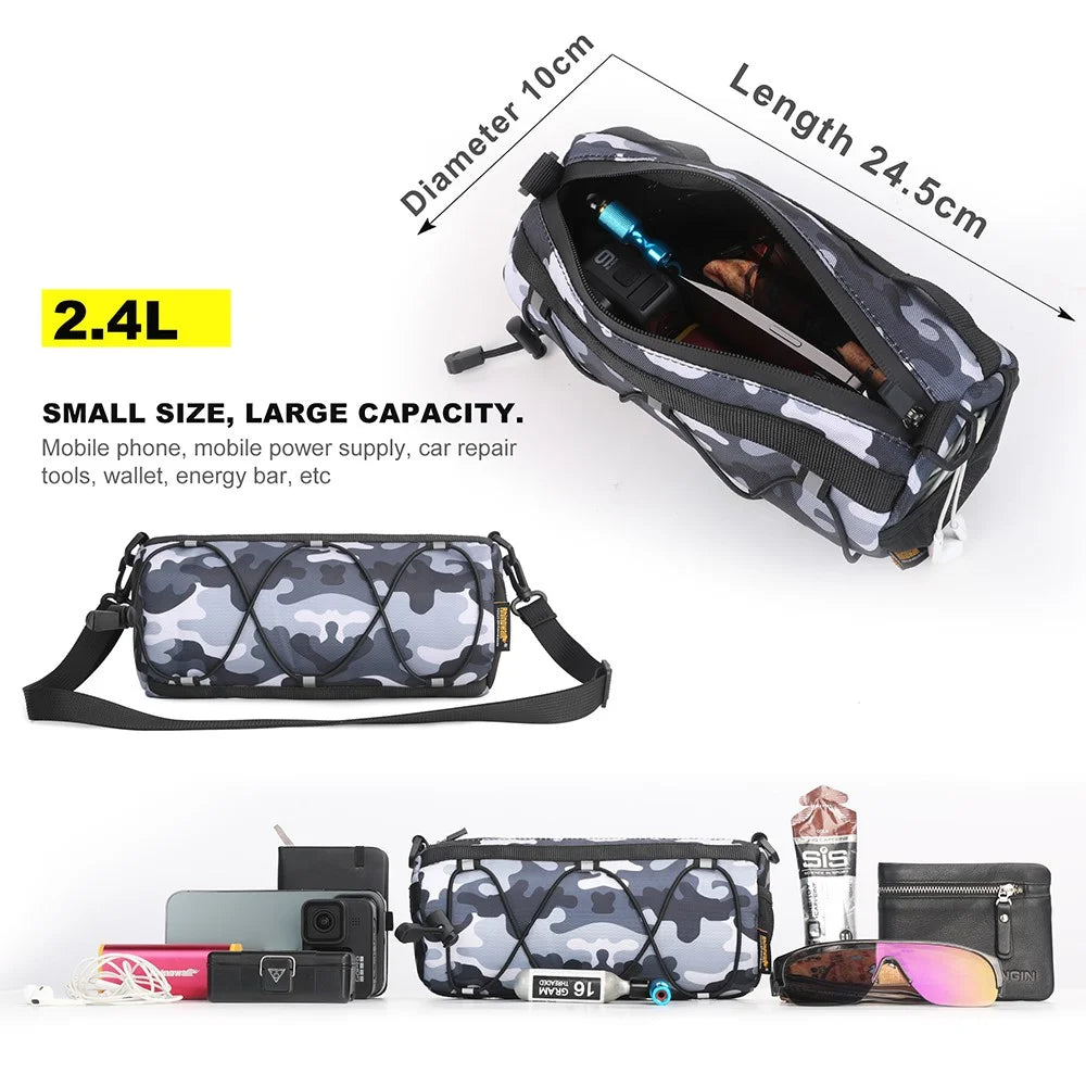 RHINOWALK RK9103 Bicycle Handlebar Bag 900D Polyester Bike Front Tube Bag - Camouflage Black - 7