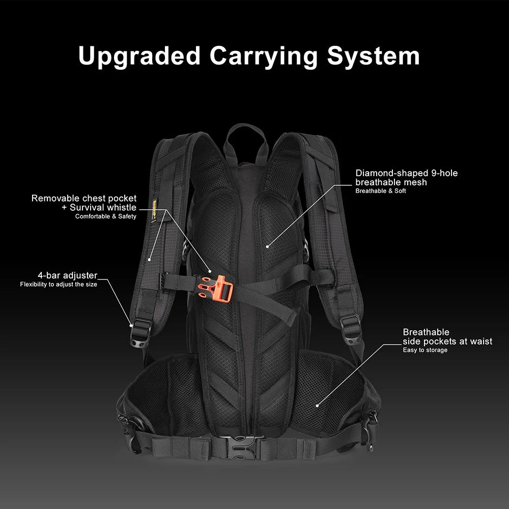 RHINOWALK RK8202 12L Hiking Backpack Breathable Travel Bag Camping Climbing Daypack - Black - 6