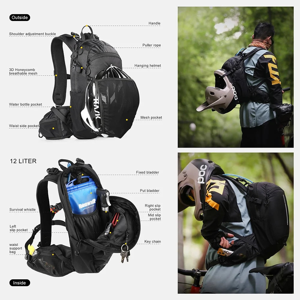 RHINOWALK RK8202 12L Hiking Backpack Breathable Travel Bag Camping Climbing Daypack - Black - 7