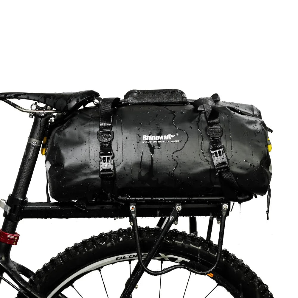 RHINOWALK 20L Waterproof PVC Bike Rear Seat Bag Large Travel Handbag Gym Bag - Black - 4