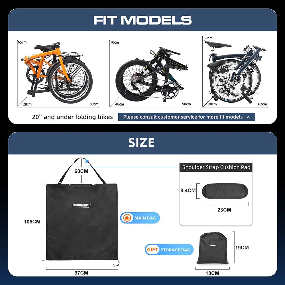 RHINOWALK RF204 Folding Bike Bag 20-Inch Bicycle Carrying Case Polyester MTB Transport Bag - 5