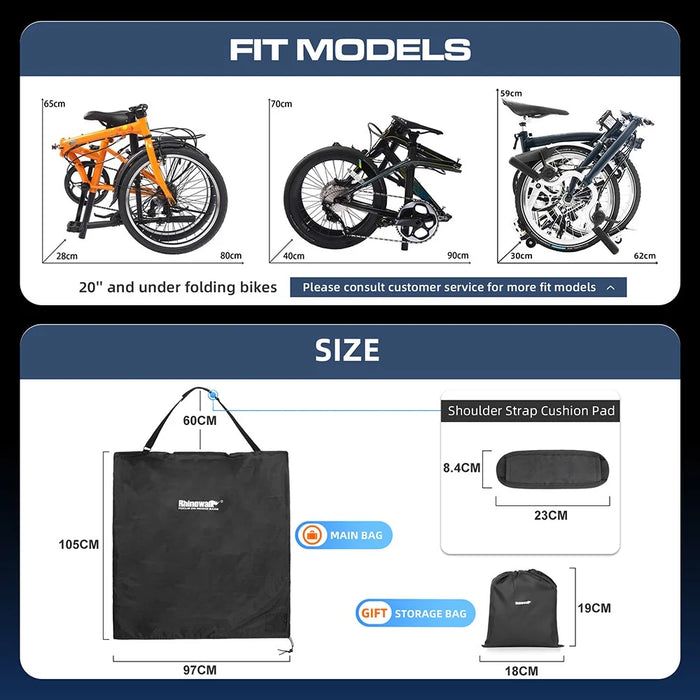 RHINOWALK RF204 Folding Bike Bag 20-Inch Bicycle Carrying Case Polyester MTB Transport Bag - 5