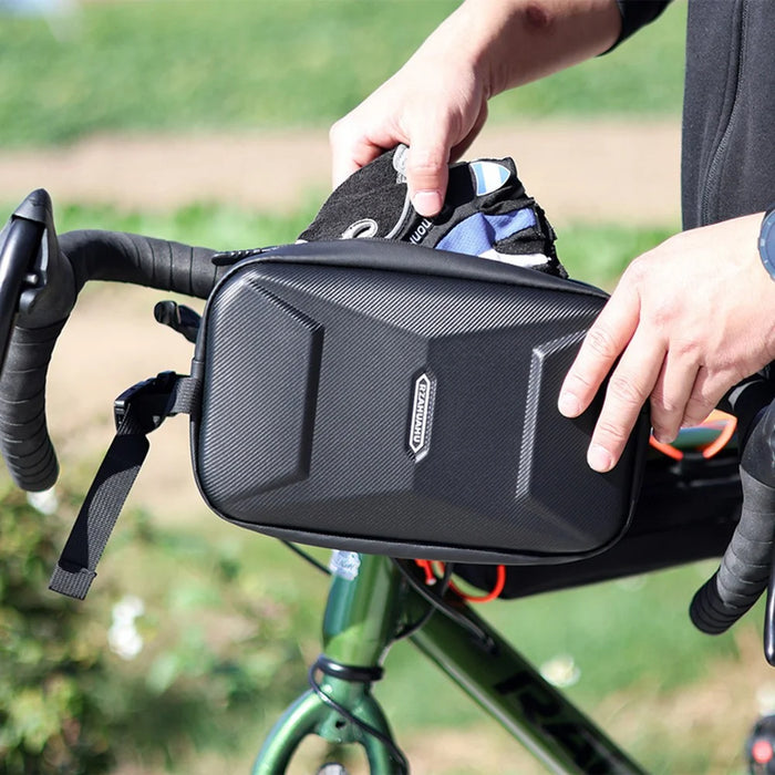 RZAHUAHU 591 3L Hard Shell Bicycle Handlebar Bag Waterproof PU Bike Front Bag - Black - 2