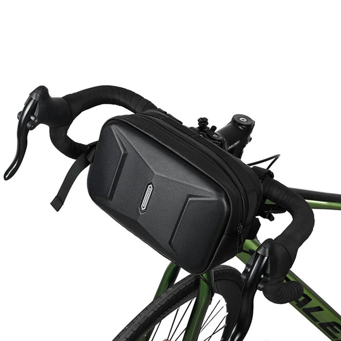 RZAHUAHU 591 3L Hard Shell Bicycle Handlebar Bag Waterproof PU Bike Front Bag - Black - 3