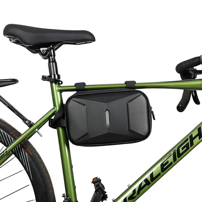 RZAHUAHU 591 3L Hard Shell Bicycle Handlebar Bag Waterproof PU Bike Front Bag - Black - 4