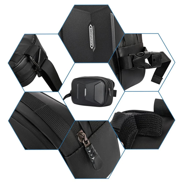 RZAHUAHU 591 3L Hard Shell Bicycle Handlebar Bag Waterproof PU Bike Front Bag - Black - 7