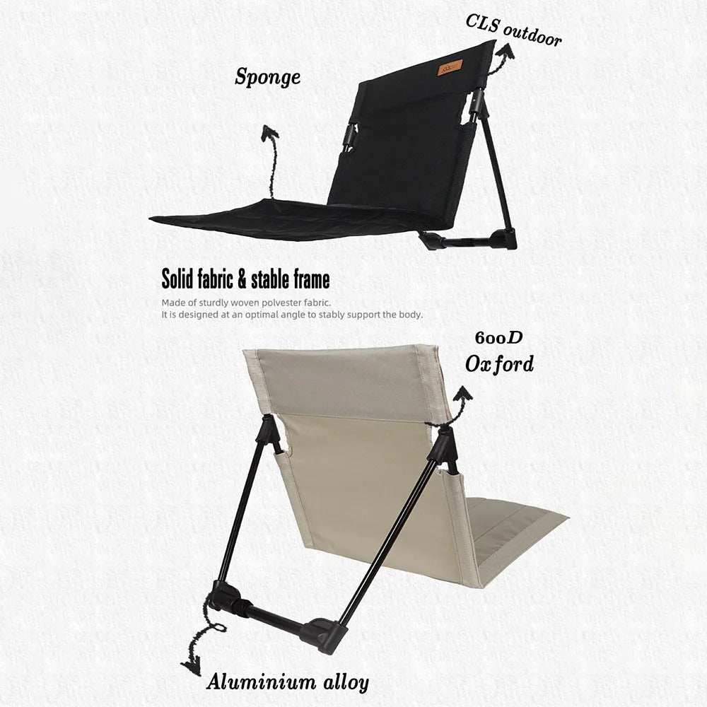 CLS Folding Camping Picnic Chairs Seat Mat Stadium Seating with Storage Pouch - Black - 3