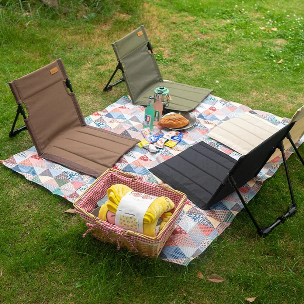 CLS Folding Camping Picnic Chairs Seat Mat Stadium Seating with Storage Pouch - Black - 7