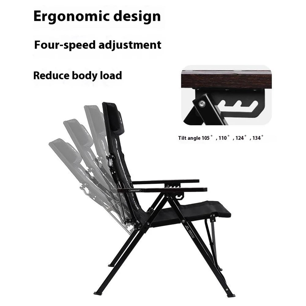 SHINETRIP A507 4 Level Adjustable Recliner Outdoor Camping Folding Chair with Detachable Headrest - Black - 2
