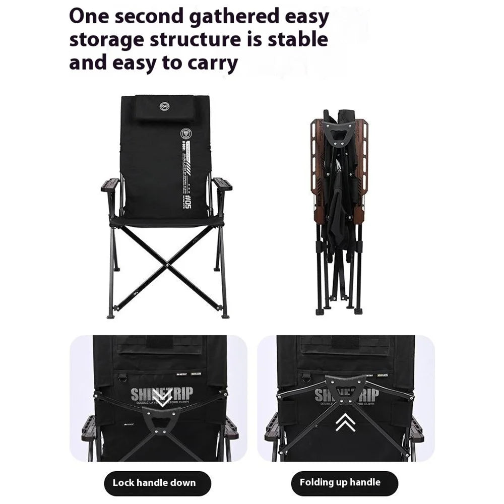 SHINETRIP A507 4 Level Adjustable Recliner Outdoor Camping Folding Chair with Detachable Headrest - Black - 5