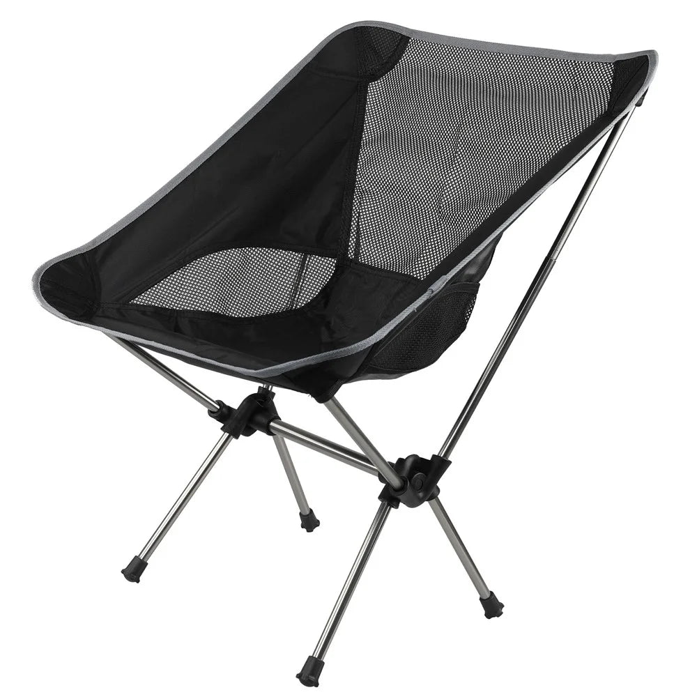 HS-334 1200D Oxford Fabric Outdoor Camping Moon Chair Ultra Light Aluminum Alloy Folding Chair - Tarnish Grey - 1
