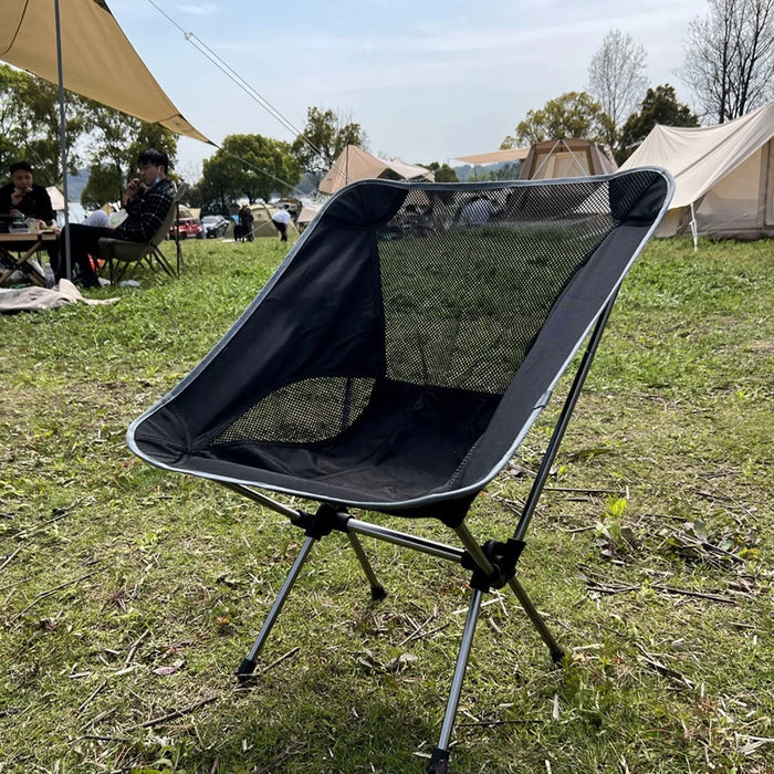 HS-334 1200D Oxford Fabric Outdoor Camping Moon Chair Ultra Light Aluminum Alloy Folding Chair - Tarnish Grey - 3