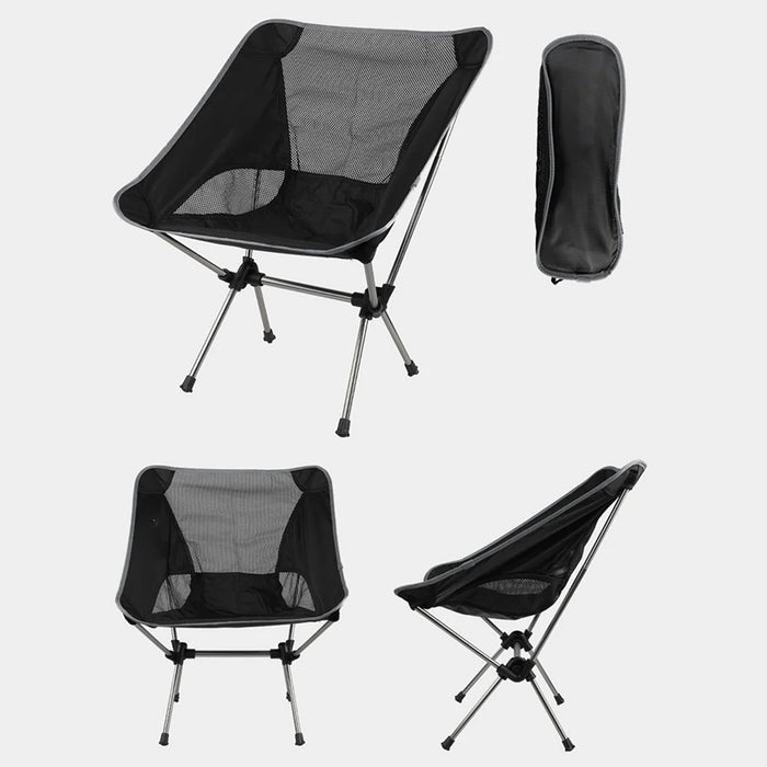 HS-334 1200D Oxford Fabric Outdoor Camping Moon Chair Ultra Light Aluminum Alloy Folding Chair - Tarnish Grey - 4