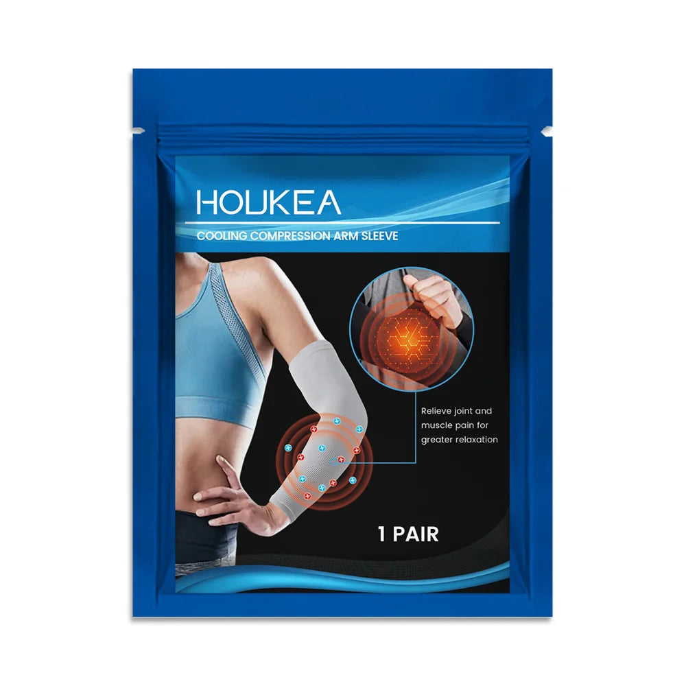 HOUKEA 1 Pair Cooling Compression Arm Sleeve Nylon Breathable Joint Pain Relief for Sports - 1