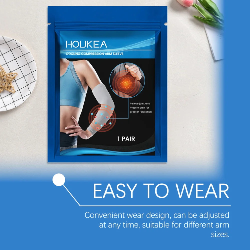HOUKEA 1 Pair Cooling Compression Arm Sleeve Nylon Breathable Joint Pain Relief for Sports - 7