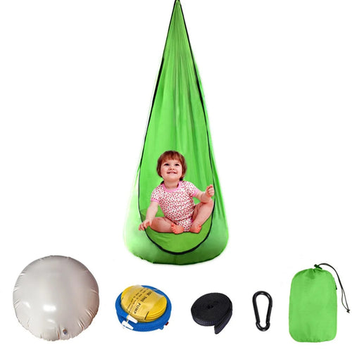 YELANGEZU 140x70cm Hammock Chair Garden Backyard Children Hanging Swing Chair with Inflatable Cushion - Green - 1