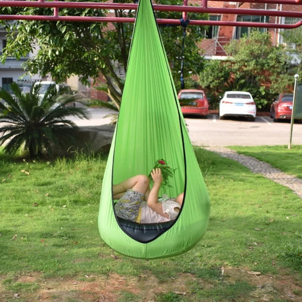 YELANGEZU 140x70cm Hammock Chair Garden Backyard Children Hanging Swing Chair with Inflatable Cushion - Green - 2