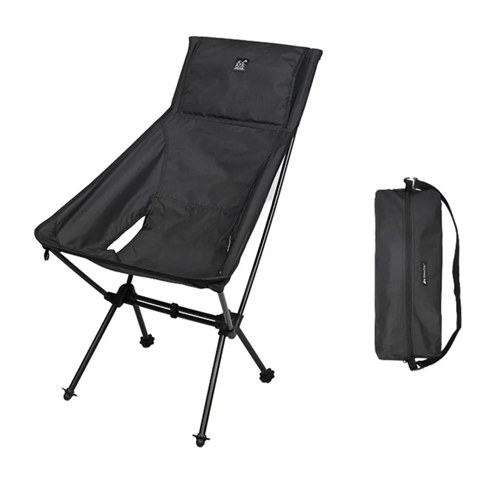 SHINETRIP A429 Camping Fishing Folding Chair High Back Portable Moon Chair Beach Hiking Picnic Seat - Black - 1