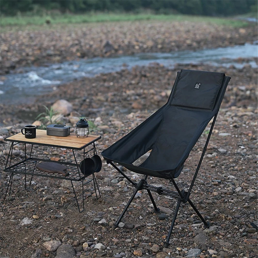 SHINETRIP A429 Camping Fishing Folding Chair High Back Portable Moon Chair Beach Hiking Picnic Seat - Black - 2
