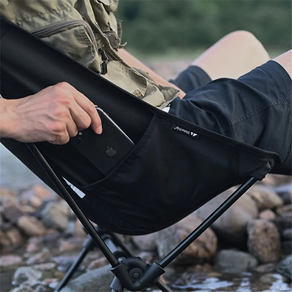 SHINETRIP A429 Camping Fishing Folding Chair High Back Portable Moon Chair Beach Hiking Picnic Seat - Black - 3