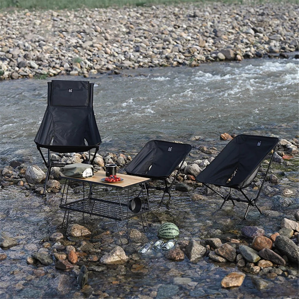 SHINETRIP A429 Camping Fishing Folding Chair High Back Portable Moon Chair Beach Hiking Picnic Seat - Black - 5