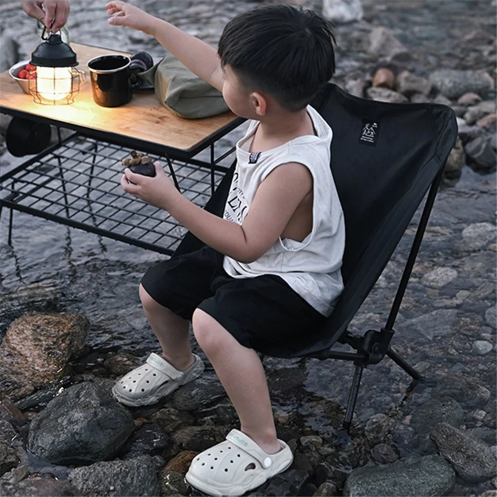 SHINETRIP A429 Camping Fishing Folding Chair High Back Portable Moon Chair Beach Hiking Picnic Seat - Black - 6