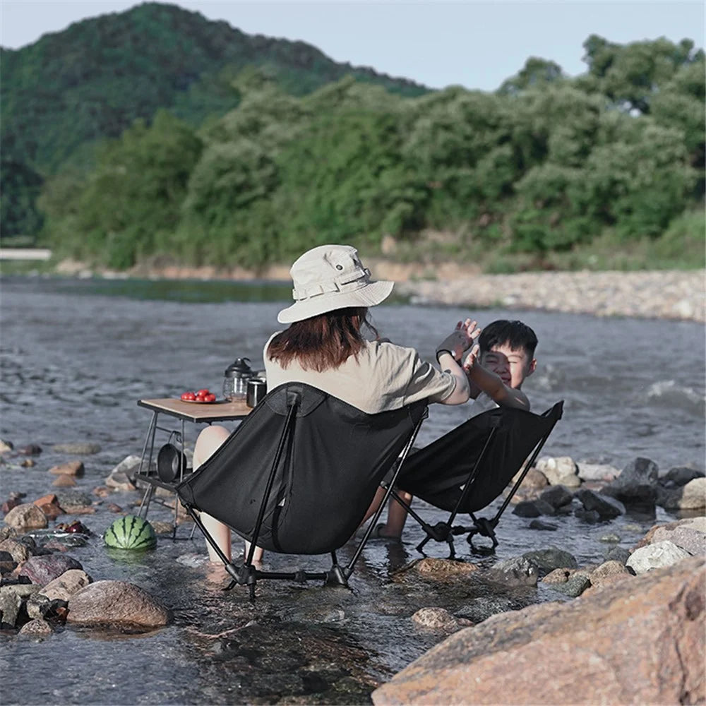 SHINETRIP A429 Camping Fishing Folding Chair High Back Portable Moon Chair Beach Hiking Picnic Seat - Black - 7