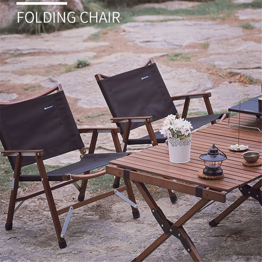 SHINETRIP A375 Outdoor Portable Wooden Beach Chair Black Walnut Camping Folding Chair - Black - 2