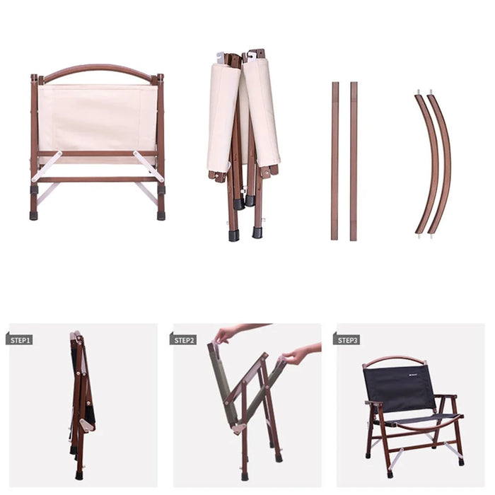 SHINETRIP A375 Outdoor Portable Wooden Beach Chair Black Walnut Camping Folding Chair - Black - 6