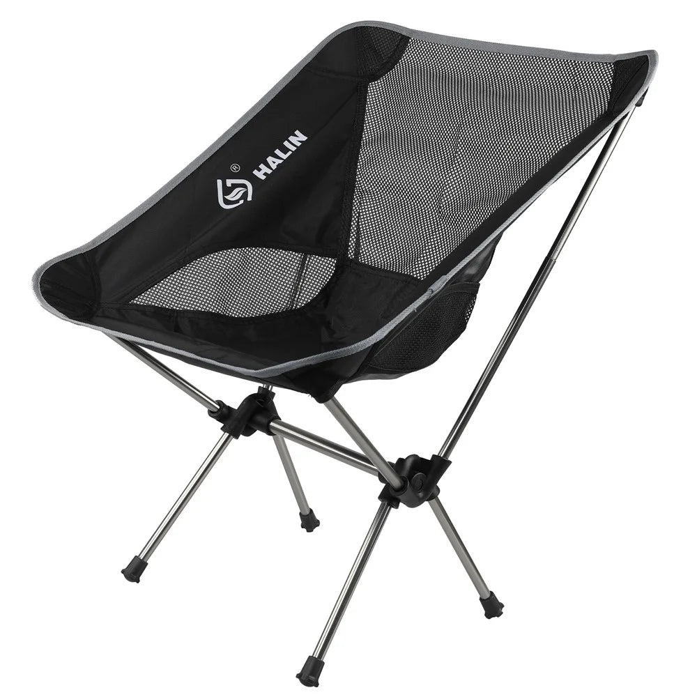 HALIN HS-334 Portable Folding Chair Aluminum Alloy Pole 1200D Oxford Cloth Camping Backrest Chair - Grey - 1