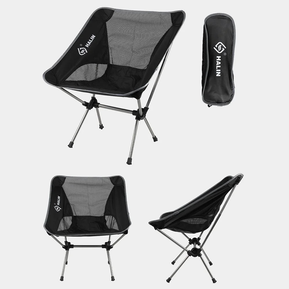 HALIN HS-334 Portable Folding Chair Aluminum Alloy Pole 1200D Oxford Cloth Camping Backrest Chair - Grey - 3