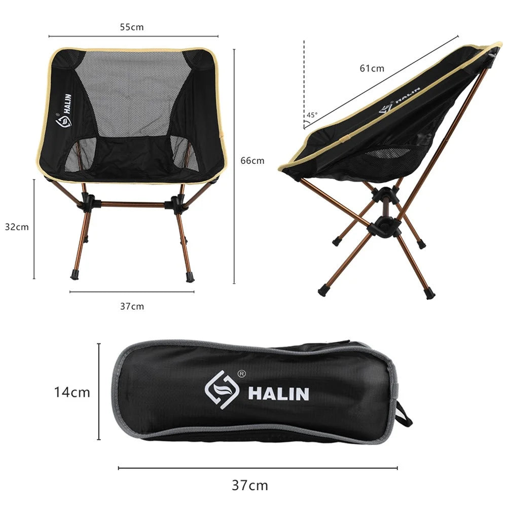 HALIN HS-334 Portable Folding Chair Aluminum Alloy Pole 1200D Oxford Cloth Camping Backrest Chair - Grey - 5