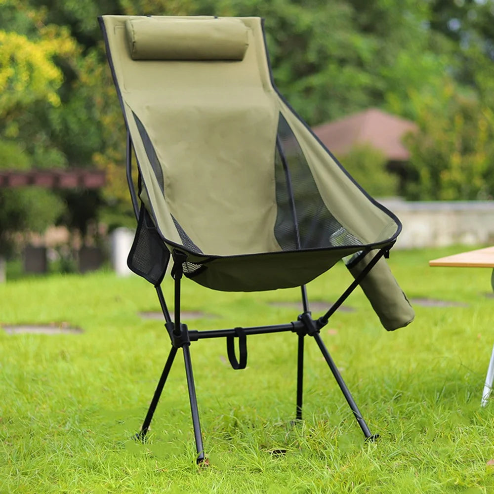 HALIN Portable Foldable Chair Aluminum Alloy Pole 600D Oxford Cloth Camping Fishing Chair - Army Green - 2