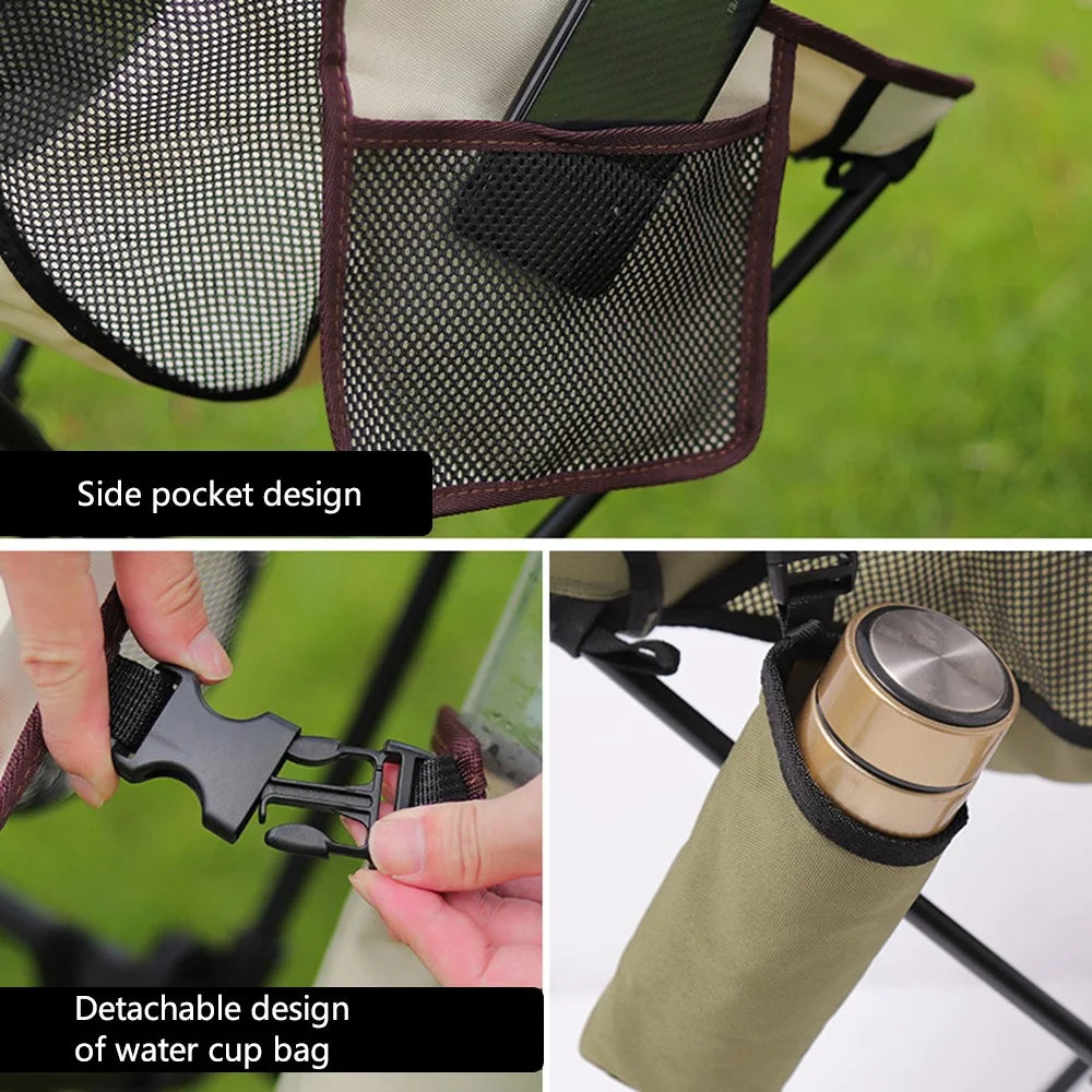 HALIN Portable Foldable Chair Aluminum Alloy Pole 600D Oxford Cloth Camping Fishing Chair - Army Green - 4