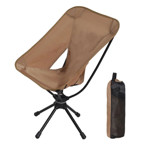 HALIN Outdoor Folding Chair 360 Degree Rotation Portable Moon Chair for Camping Hiking Fishing - Coffee - 1