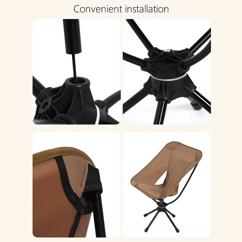HALIN Outdoor Folding Chair 360 Degree Rotation Portable Moon Chair for Camping Hiking Fishing - Coffee - 4