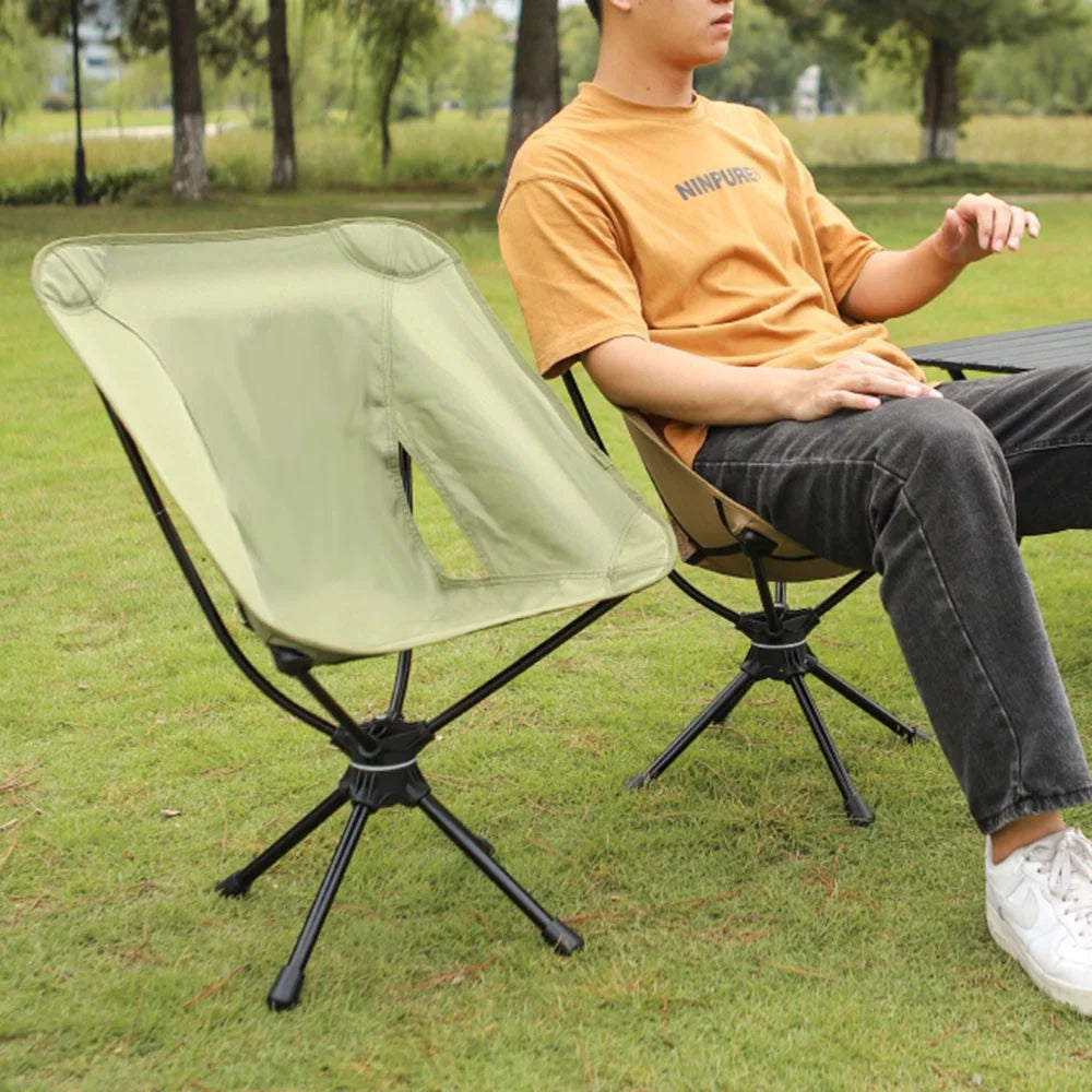 HALIN Outdoor Folding Chair 360 Degree Rotation Portable Moon Chair for Camping Hiking Fishing - Coffee - 5