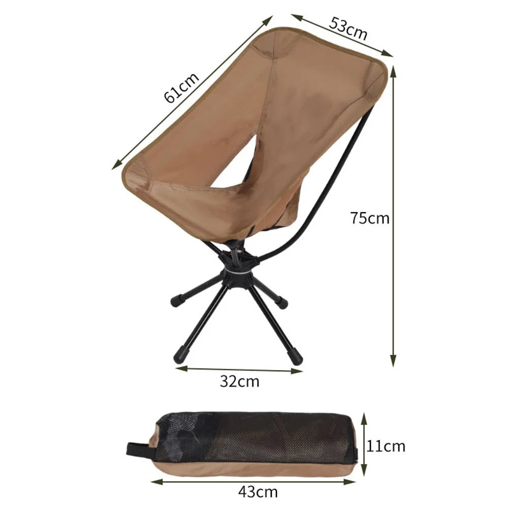 HALIN Outdoor Folding Chair 360 Degree Rotation Portable Moon Chair for Camping Hiking Fishing - Coffee - 7