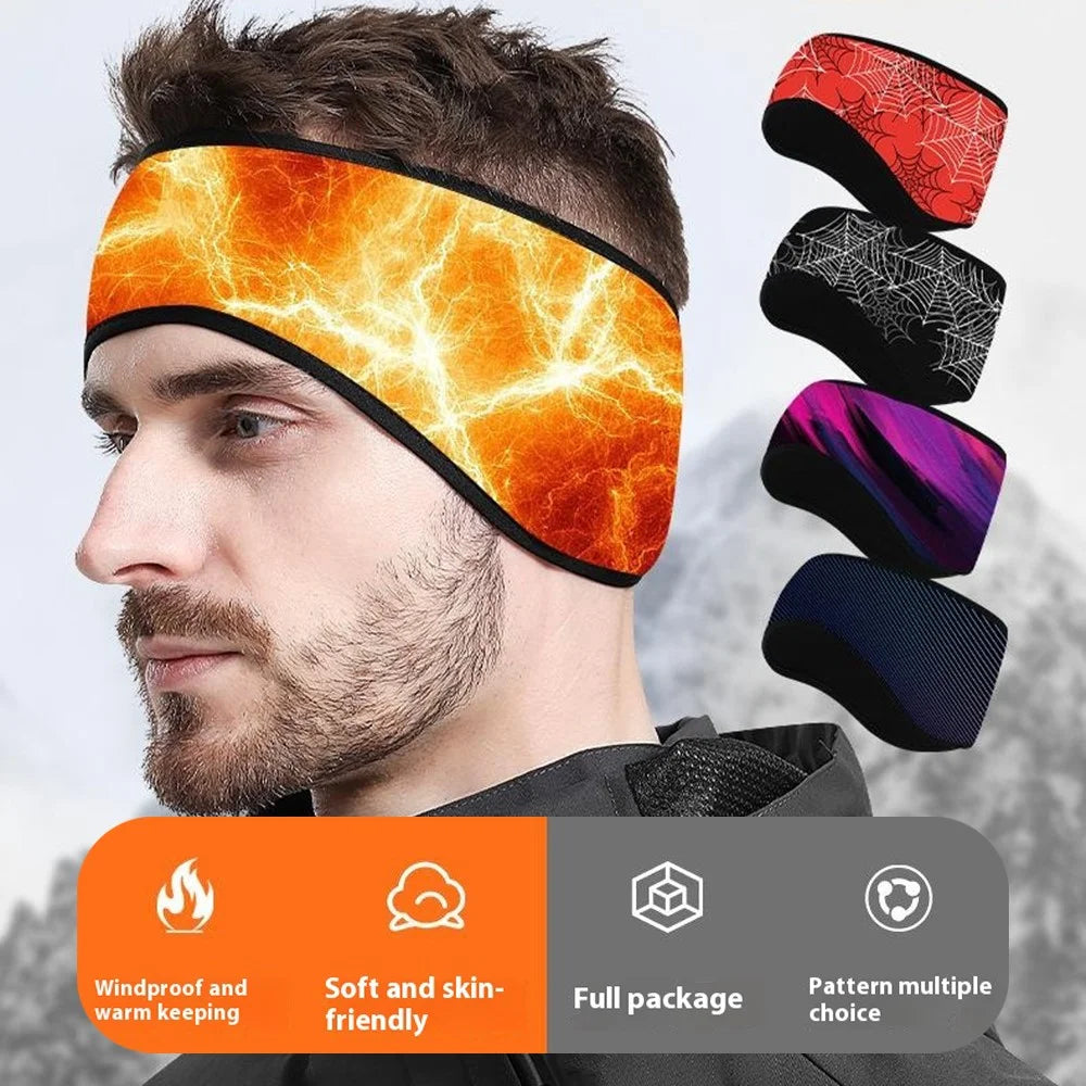 Outdoor Winter Earmuff Headband Faux Cashmere Forehead Protection Cycling Running Warm Hair Band - Black - 2