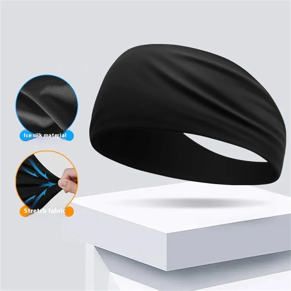 Summer Sports Headband Wide Breathable Milk Silk Sweatband Elastic Yoga Moisture Wicking Hair Band - CRFD001-Black - 2