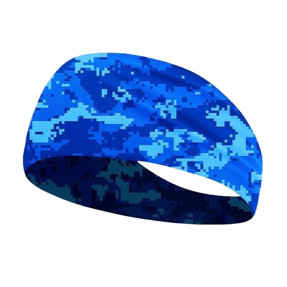 Summer Sports Yoga Headband Breathable Milk Silk Sweatband Elastic Moisture Wicking Hair Band - CRFD026-Camouflage Blue - 1